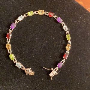 Natural Multi Color Gemstones Bracelet 925 Silver